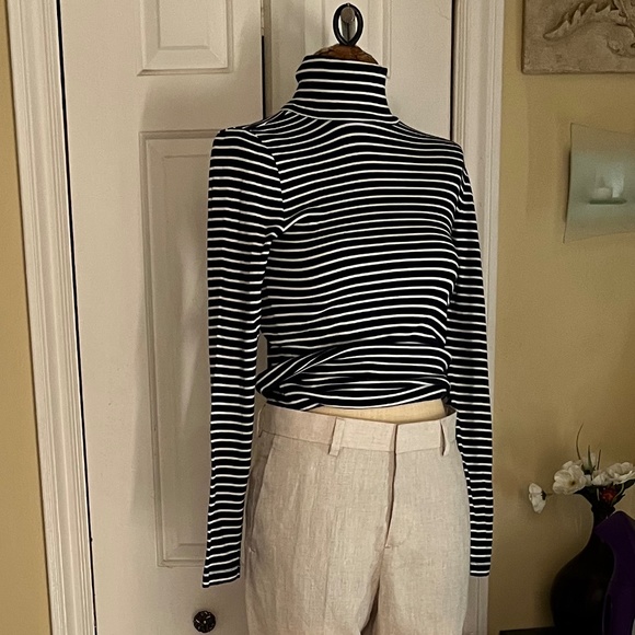 J Crew Dark Navy and White Striped Turtleneck Long Sleeve Tee - Picture 2 of 4